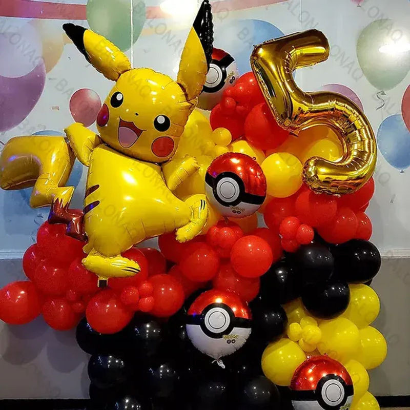 Potdemiel Pokemon Partydekoration Set mit 78 Stück bunte Cartoon-Ballons und Figuren wie Pikachu, Charizard und Schiggy für Kinder - Bild 1