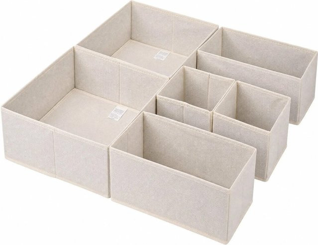 Sekey Aufbewahrungsboxen aus Vliesstoff, 6er Set faltbare Stoffboxen Organizer in Beige für Schrank und Kleiderschrank - Bild 1