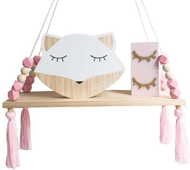 CosyHome Wandregal für Kinder im nordischen Stil aus Kiefer mit Seil, Rosa/Weiß/Pink - Bild 1