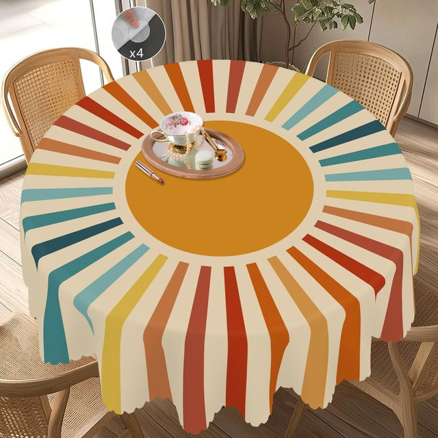 JINGYUE Pet Weihnachts-Tischdecke im Vintage-Bauernhaus-Stil mit Weihnachtsmann, Rentier und Weihnachtsbaum, wasserabweisend, Mehrfarbig, B: 152 cm, L: 220 cm - Bild 1