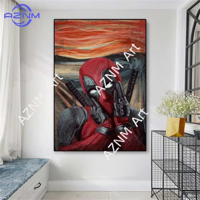 KAYOU Deadpool Leinwandgemälde als buntes Superhelden-Filmposter zur Wanddekoration - Bild 1