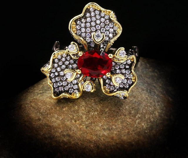 YIRAN Ring, Bicolor, Kupfer, rote Zirkonia, Damen, Größe 10 - Bild 1