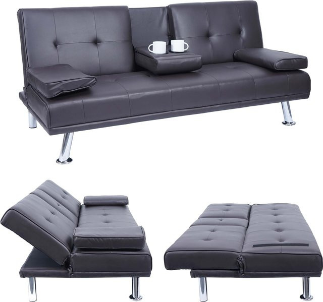 MCW 3er-Sofa F60 Schlafsofa aus Kunstleder in Braun, B/H/T: 166 x 77 x 97 cm - Bild 1