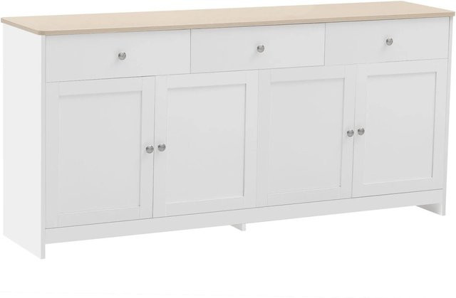 okwish Sideboard in Weiß mit 4 Türen und 3 Schubladen für Wohnzimmer und Esszimmer, B/T/H: 160 x 37 x 75 cm - Bild 1
