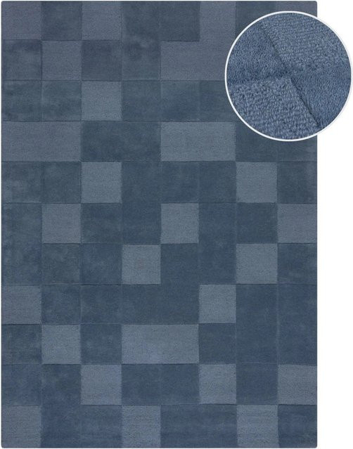 Flair Rugs Wollteppich Checkerboard Blau B: 120 cm, T: 170 cm - Bild 1