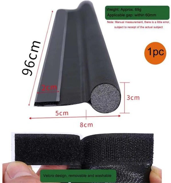 Schwarzer Dichtungsstreifen für die Türunterseite aus Schaumstoff zur Schalldämmung und als Windschutz, Breite: 30 mm, Länge: 93 cm - Bild 1