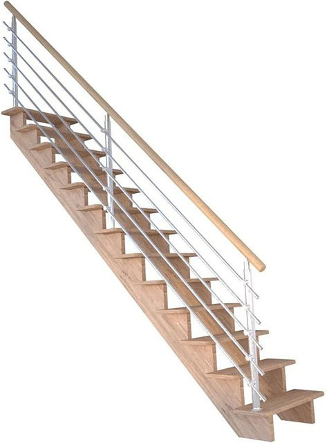StarWood Treppe Lindos Pro Eiche Gerade in Braun mit Design-Geländer aus Edelstahl, 100 cm - Bild 1