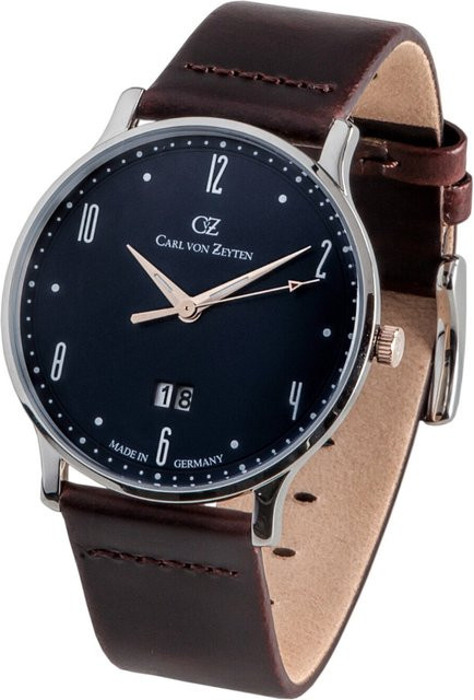 Carl von Zeyten Armbanduhr, Quarz, Edelstahl, Blau, Leder, 42 mm, Herren - Bild 1