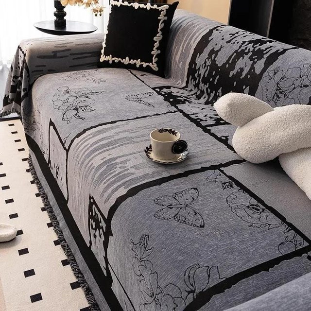 Chenier Vintage Sofabezug für 3-Sitzer aus Polyester, grau, B/T: 180 x 130 cm, kratzfest und rutschfest - Bild 1