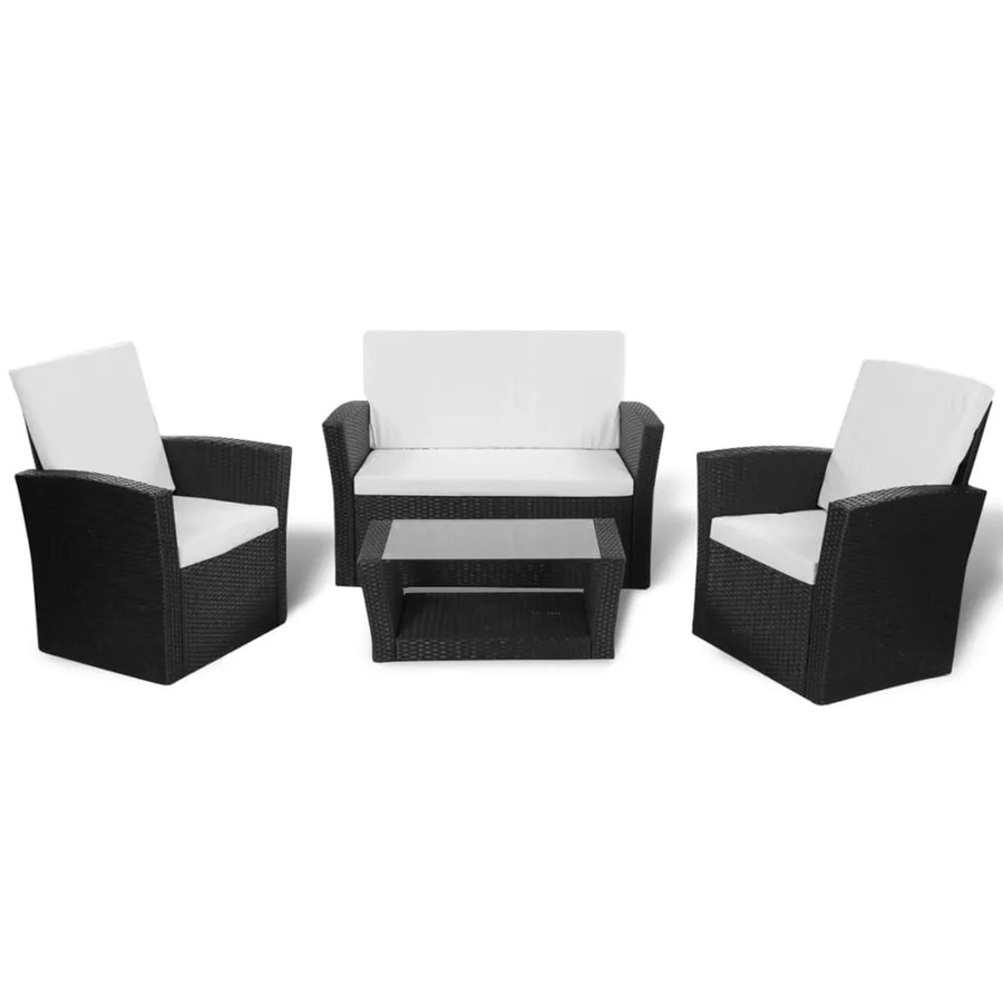 vidaXL 4-tlg Garten-Lounge-Set Modell 10 aus Poly Rattan mit Auflagen in Schwarz - Bild 2