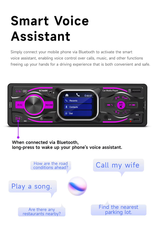 BQCC 1Din MP3 Autoradio-Player Stereo mit Bluetooth 6.0, FM, Aux, SD, TF, USB-C und Sprachsteuerung in Schwarz - Bild 3