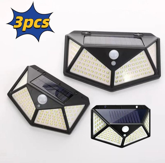 YJMP Super Lighting Solar LED Wandleuchte mit Bewegungsmelder, 3er Set, Schwarz, 100 LED, Wasserdicht IP65, Outdoor Garten Laterne - Bild 1