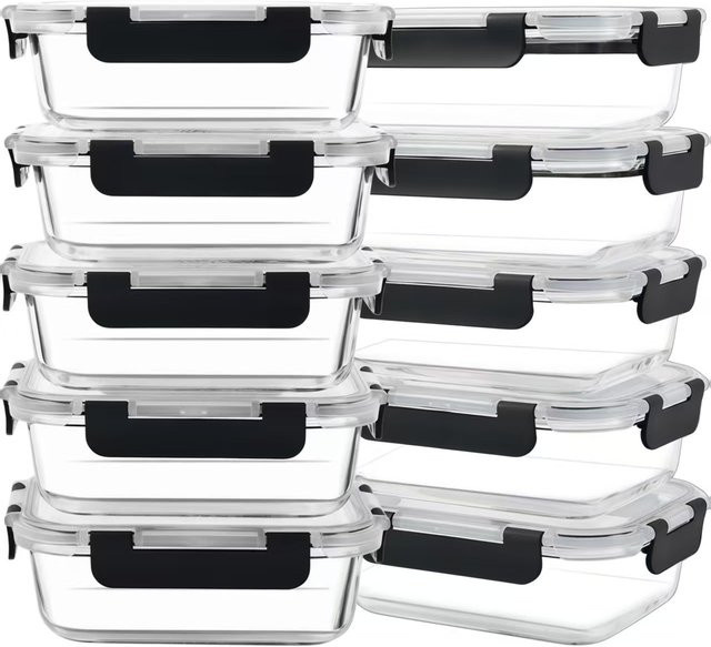 YUAYO Glas-Lunchbox mit Deckel, rechteckige Frischhaltebox aus Glas, transparent, mikrowellengeeignet, 0,37 l - Bild 1