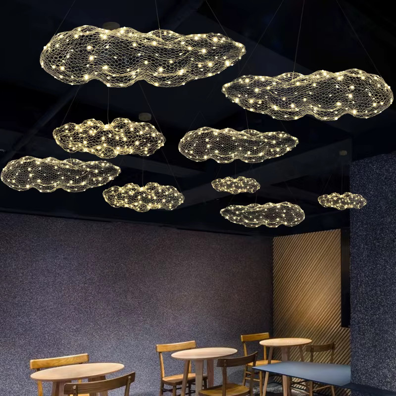 TAONUANSHU Wolken Pendelleuchte in Gold und Weiß mit Sternenlicht-Design für Wohnzimmer, Restaurant und Bar - Bild 3