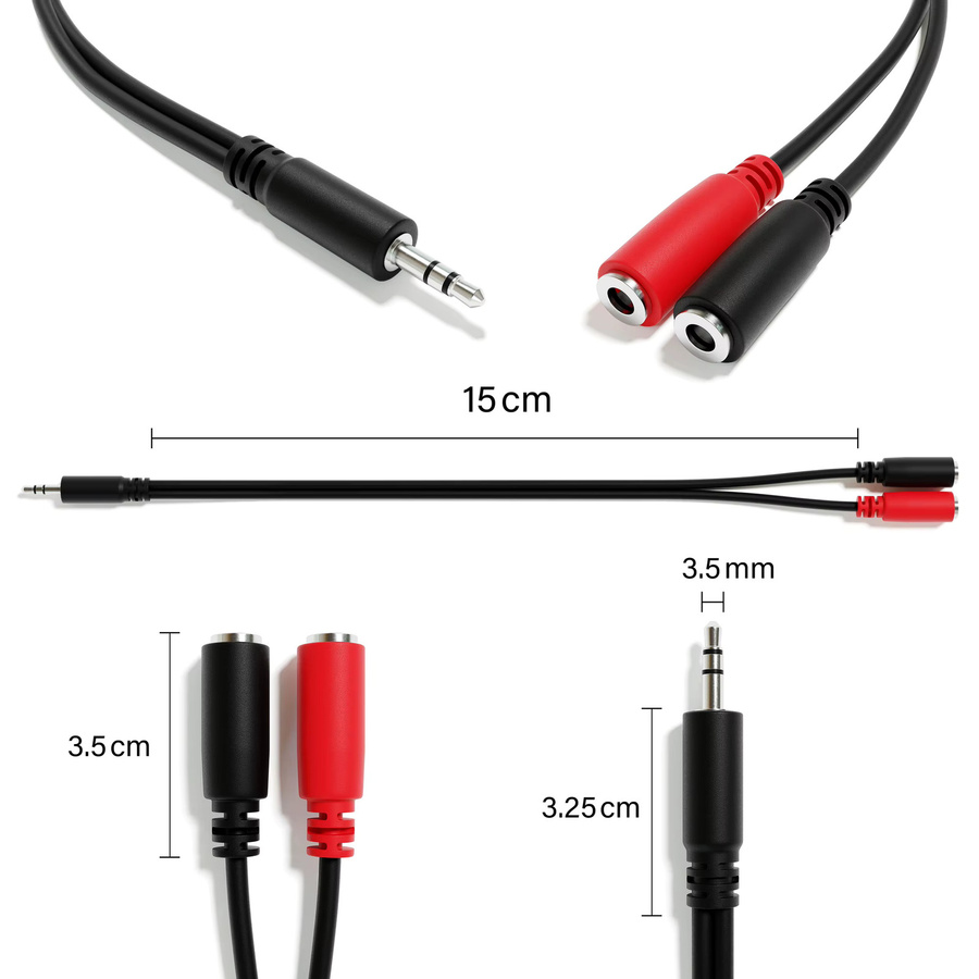 ExcelValley Stereo zu 2 Mono Splitter-Kabel, 3,5mm Mini-Klinkenstecker TRS zu Dual TS, Schwarz - Bild 2