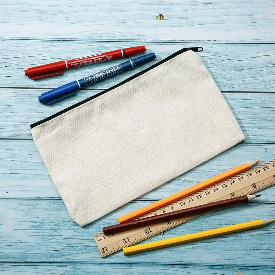 10 Stück Blanko Canvas Basteltaschen in Beige mit Reißverschluss als Federmäppchen oder Kosmetiktasche - Bild 2