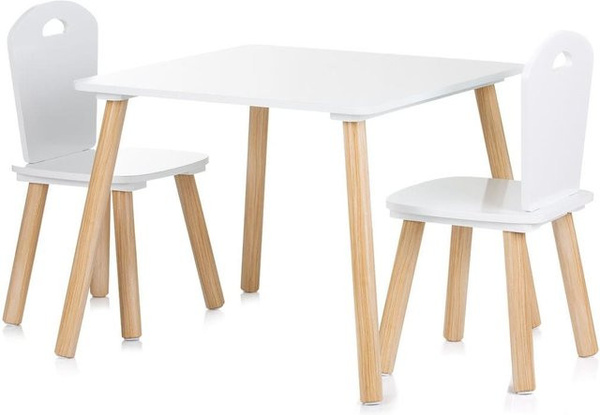 Chipolino Kindersitzgruppe aus Holz, 3-teiliges Tischset mit Holztisch und 2 Stühlen, weiß