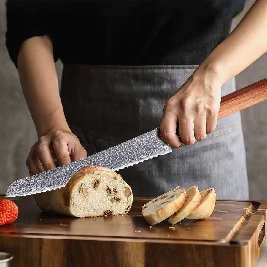 MOSTODOZO Brotmesser aus Damaszener Stahl mit 21,59 cm Klingenlänge für Brot, Käse und Backwerk - Bild 4