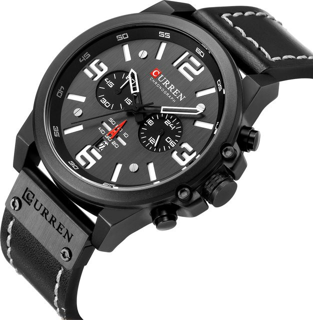 CURREN Armbanduhr, Quarz, Leder, Schwarz, Herren - Bild 1