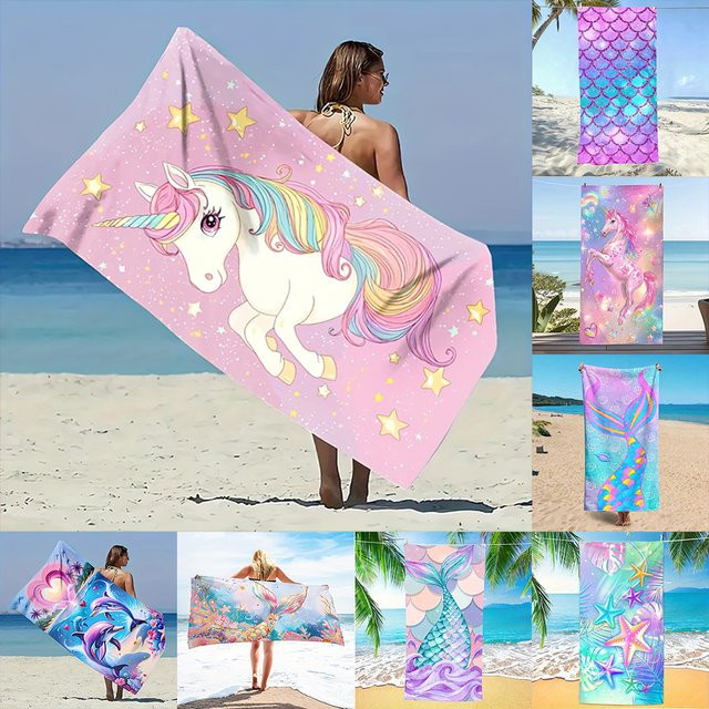 Schnelltrocknendes Strandtuch aus Mikrofaser mit Einhorn- und Meerjungfrauenschwanz-Print für den Sommerurlaub - Bild 1