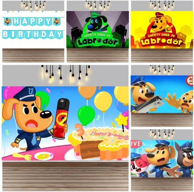 Mesuca Fotohintergrund mit Anime Sheriff Labrador Motiv in Multicolour für Party und Fotostudio, Breite: 70 cm, Höhe: 70 cm - Bild 1