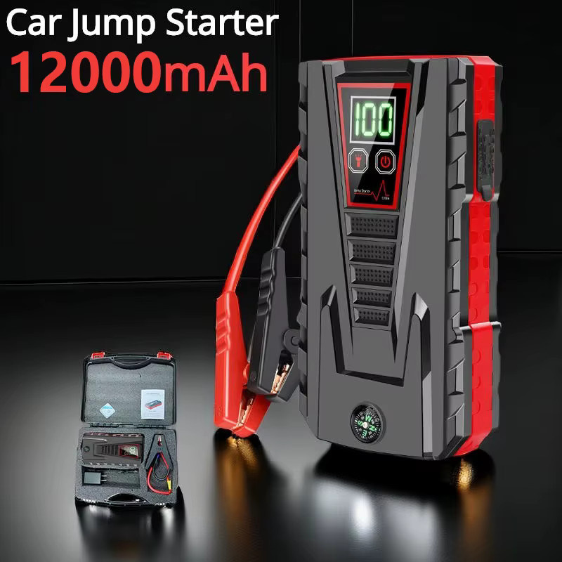 OWJHE Tragbarer Auto-Starthilfe-Booster 12000mAh mit 5000A Spitzenstrom, 12V Notfallbatterie und Powerbank-Ladegerät, Schwarz - Bild 4