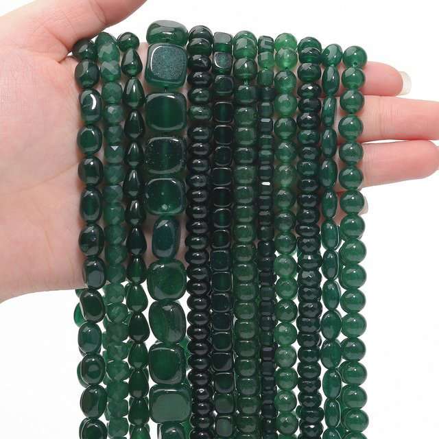 JILKOL Perlen, grüner Chalcedon, ovale Wassertropfenform - Bild 1