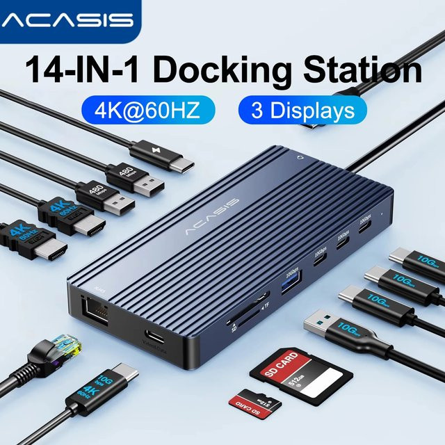 Acasis 14-in-1 USB-C Dockingstation mit 10Gbps, 2x HDMI, DisplayPort 4K/60Hz, PD100W und Ethernet/LAN - Bild 1