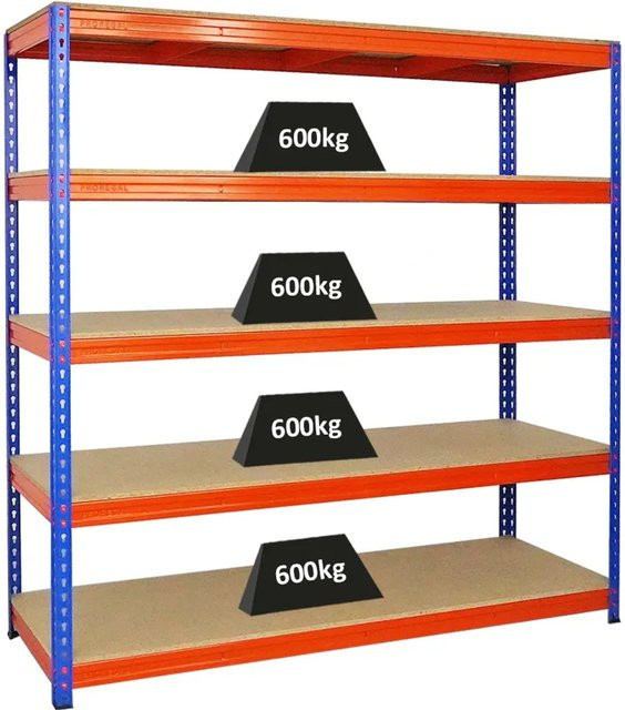 PROREGAL Profi Schwerlastregal Bison mit 5 verstellbaren Spanplatten-Ebenen, Farbe Blau-Orange, H x B x T: 180 x 180 x 60 cm - Bild 1