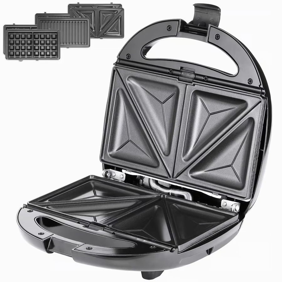 Monzana 3in1 Sandwichmaker in Schwarz und Silber mit 800W, B/T/H: 23 x 22 x 10 cm - Bild 2
