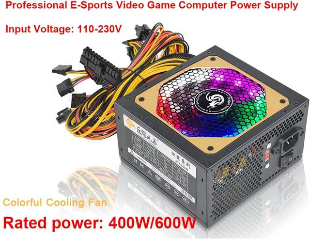 SENLIFANG PC Netzteil mit RGB-Beleuchtung, 400W/600W, Schwarz/Mehrfarbig, B/T/H: 15 x 14 x 8,5 cm - Bild 1