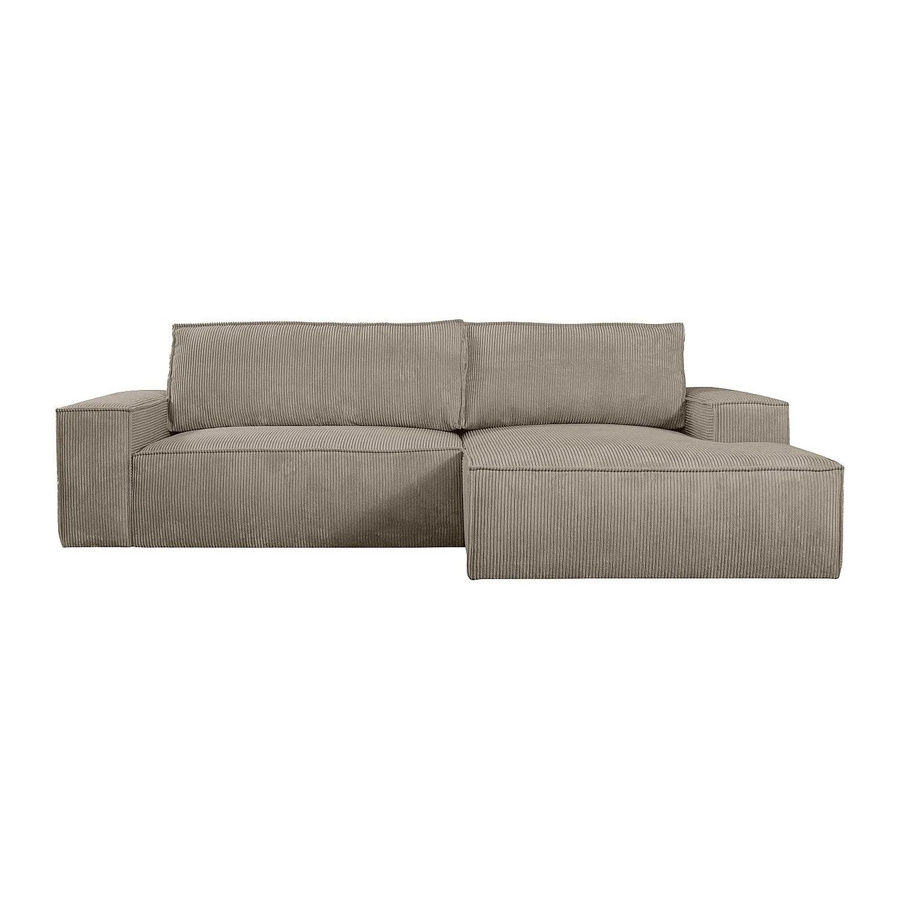 Vente-unique Schlafsofa Amelia in L-Form, Farbe Taupe/Beige, Cord-Bezug, Breite: 267 cm - Bild 2