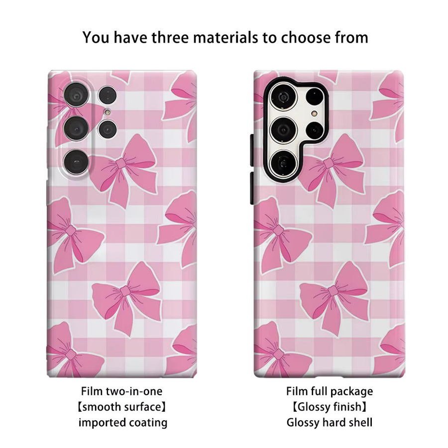 Stoßfeste Handyhülle mit rosa Gingham-Schleifenmuster für Samsung Galaxy S25 Ultra, S24 und S23 Ultra Plus in Pink - Bild 2