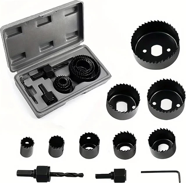 11-teiliges Lochsägen-Set von LIQU aus Kohlenstoffstahl in Schwarz für Holz, PVC, Kunststoff und Trockenbau inklusive Koffer, Durchmesser: 19 bis 64 mm - Bild 1