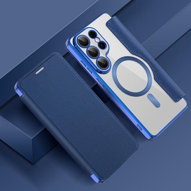 Magnetische Leder Klapphandyhülle mit Kartenetui und MagSafe Kompatibilität für Samsung Galaxy S25 S26 Ultra Plus S25 FE Edge S24 S23 Ultra in Blau - Bild 1