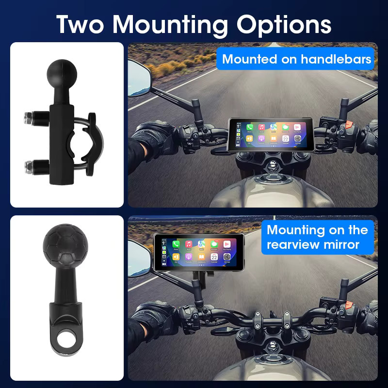 Develuck 6,86 Zoll Wireless Carplay und Android Auto Navigationsgerät mit GPS, Bluetooth und IPX7 wasserdichtem Display für Motorrad und Auto, Schwarz - Bild 2