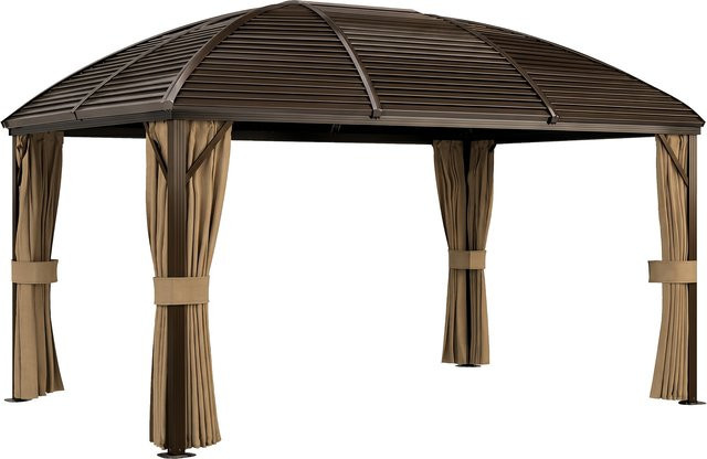Outsunny Gartenpavillon mit Hardtop aus Aluminium in Braun, wetterfester Pavillon mit Moskitonetz und Seitenteilen, B/T/H: 400 x 300 x 298 cm - Bild 1