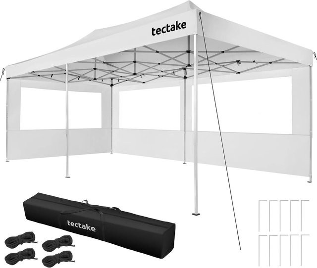 tectake Aluminium Faltpavillon Viola Weiß mit 3 Seitenteilen und Fenstern, B/T/H: 600 x 300 x 316 cm, wasserdicht und höhenverstellbar - Bild 2