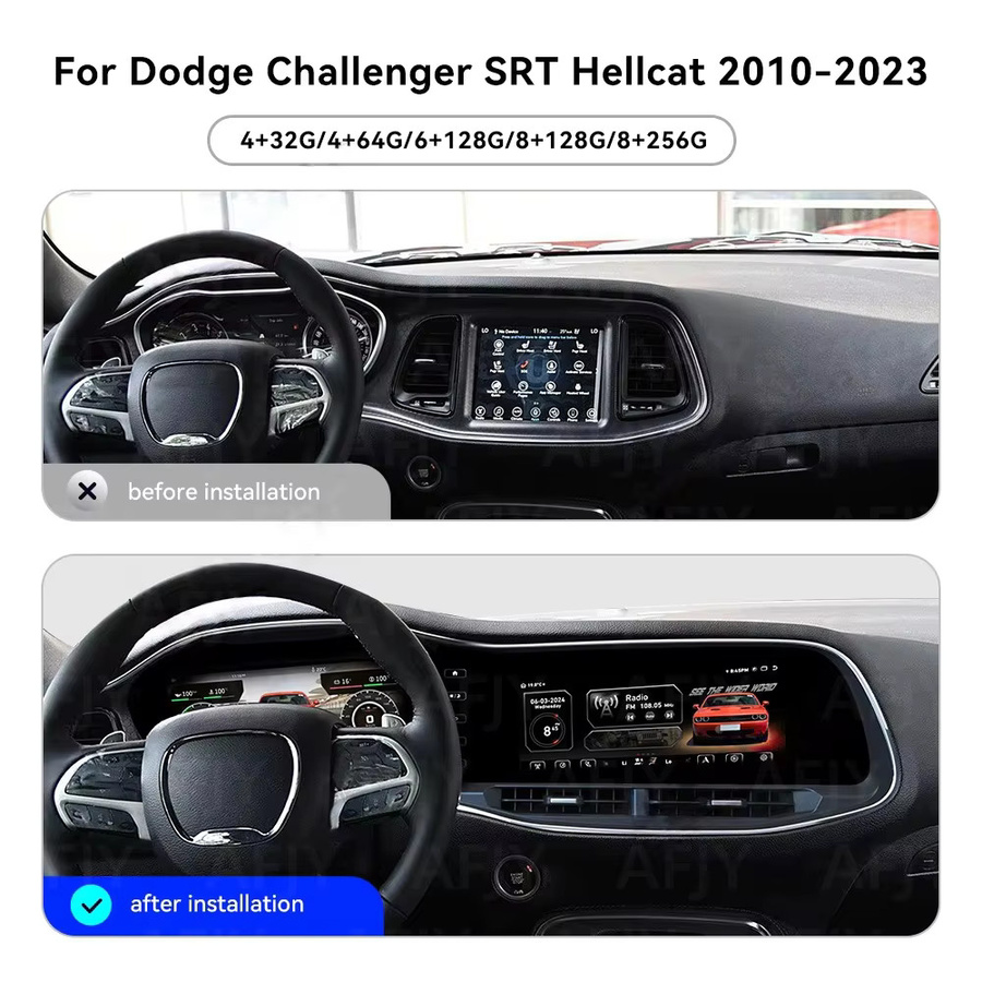 YANFU Android Auto Digital Cluster Tachometer mit GPS und Carplay für Dodge Challenger SRT Hellcat 2010-2023, Schwarz - Bild 2