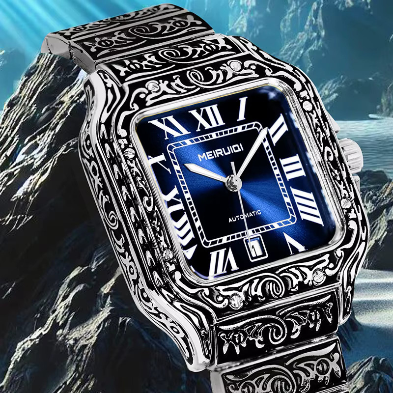 MEIRUIQI Armbanduhr Automatik, Edelstahl, Eckig, Schwarz, Herren - Bild 2