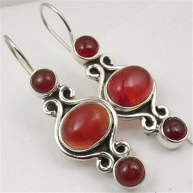 YoYo Ohrringe, synthetischer roter Achat, silbernes Tropfen-Design, Damen - Bild 1