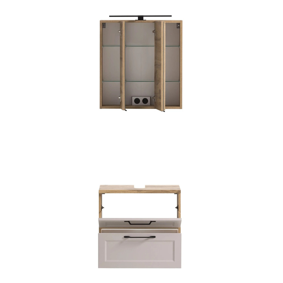 Held Möbel Badezimmer-Set Padua 2-tlg. Unterbeckenschrank und Spiegelschrank in Kaschmir und Wotaneiche, Breite: 60 cm - Bild 2