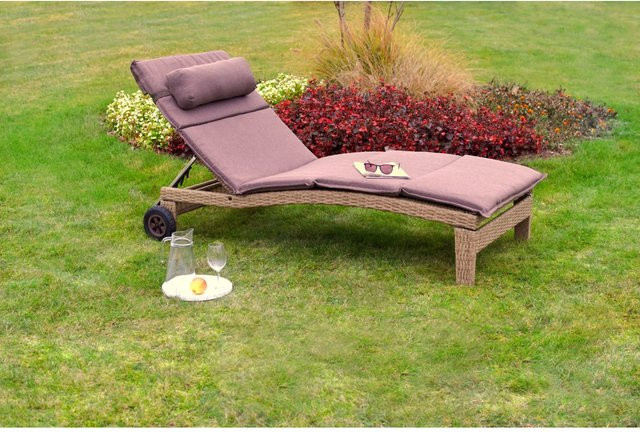 Merxx Gartenliege Andalusia aus Aluminium mit Kunststoffgeflecht und wetterfester Auflage in Natur-Grau und Braun - Bild 1