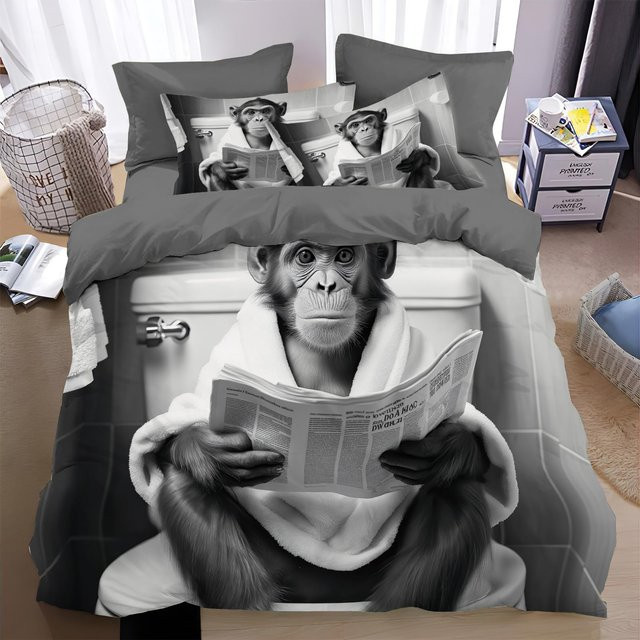 Lodestar Bettwäscheset mit 3D Gorilla Aquarell-Design in Blau und Grau, 3-teilig aus Polyester, B/H: 155 x 215 cm - Bild 1