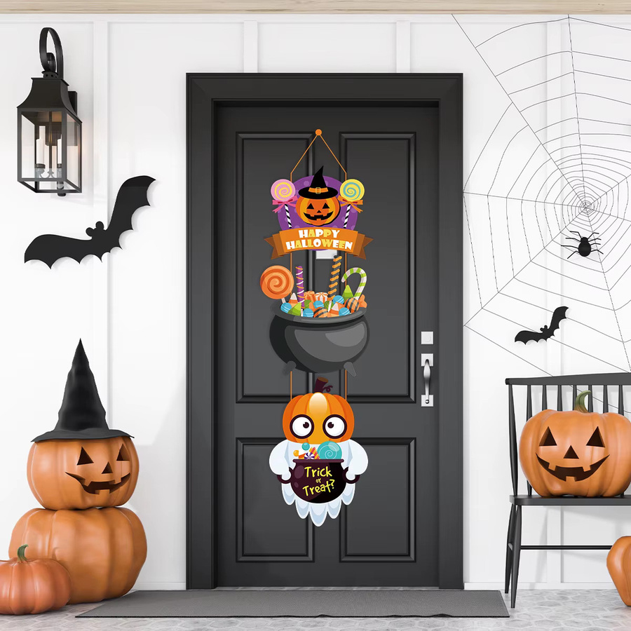 Cyuan Halloween-Aufhänger aus Papier mit Kürbis, Hexe und Geist in Orange für deine Party-Dekoration - Bild 3