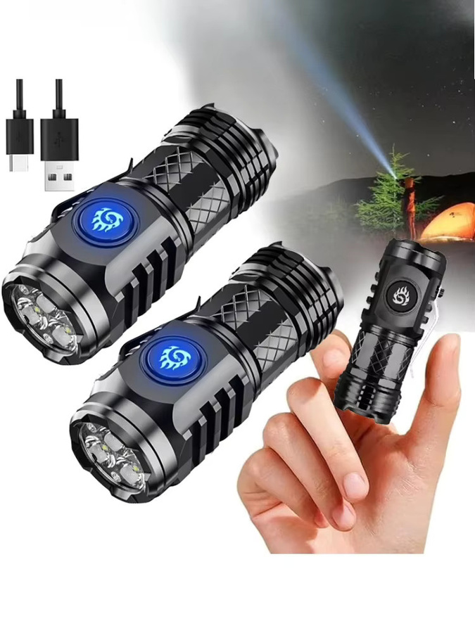 ZHIYU Mini-Schlüsselanhänger-Taschenlampe mit 3 LED, USB-aufladbar, wasserdicht, Farbe: Schwarz - Bild 7