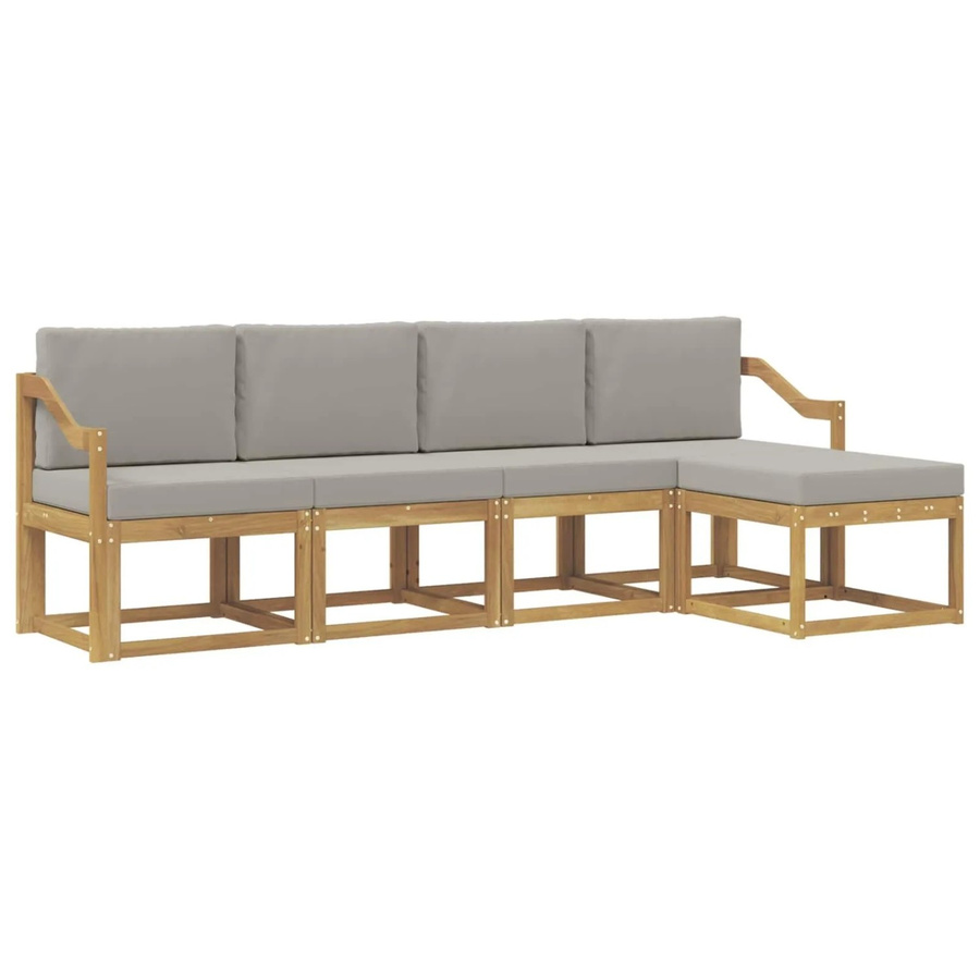 vidaXL Outdoor-Sofagarnitur L-Form aus Akazienholz in Weiß, Grau und Braun mit Sitzkissen und Fußhocker - Bild 2