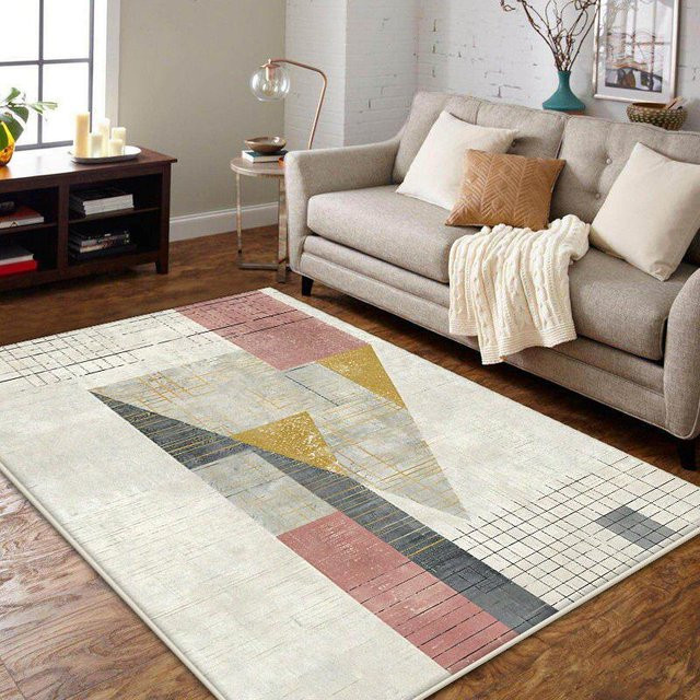 Karpetti Wohnzimmerteppich Nordisches Design Geometrisch Streifig, Waschbar und Rutschfest, B/T: 120 x 160 cm, Mehrfarbig - Bild 1