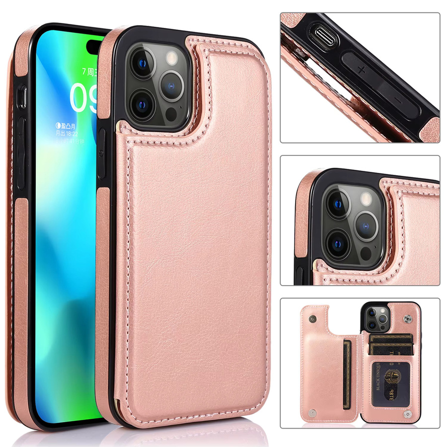 Leder Brieftasche Handyhülle mit Kartenhalter für iPhone 12 13 14 15 Pro Max in Schwarz - Bild 3
