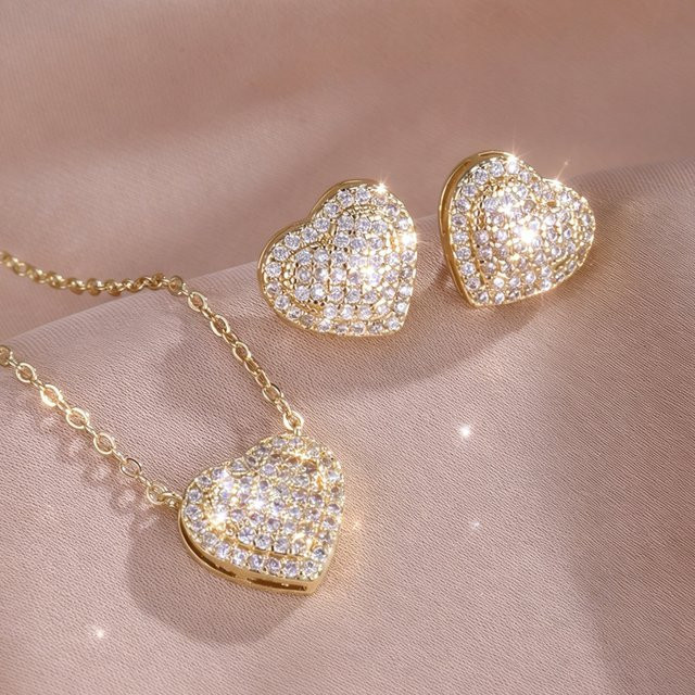 ZAKOL Schmuck-Set, Herz-Ohrringe, Halskette, Zirkonia, Damen - Bild 1